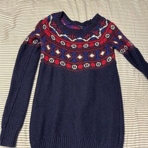 Navy and Red Patterned Women's Sweater